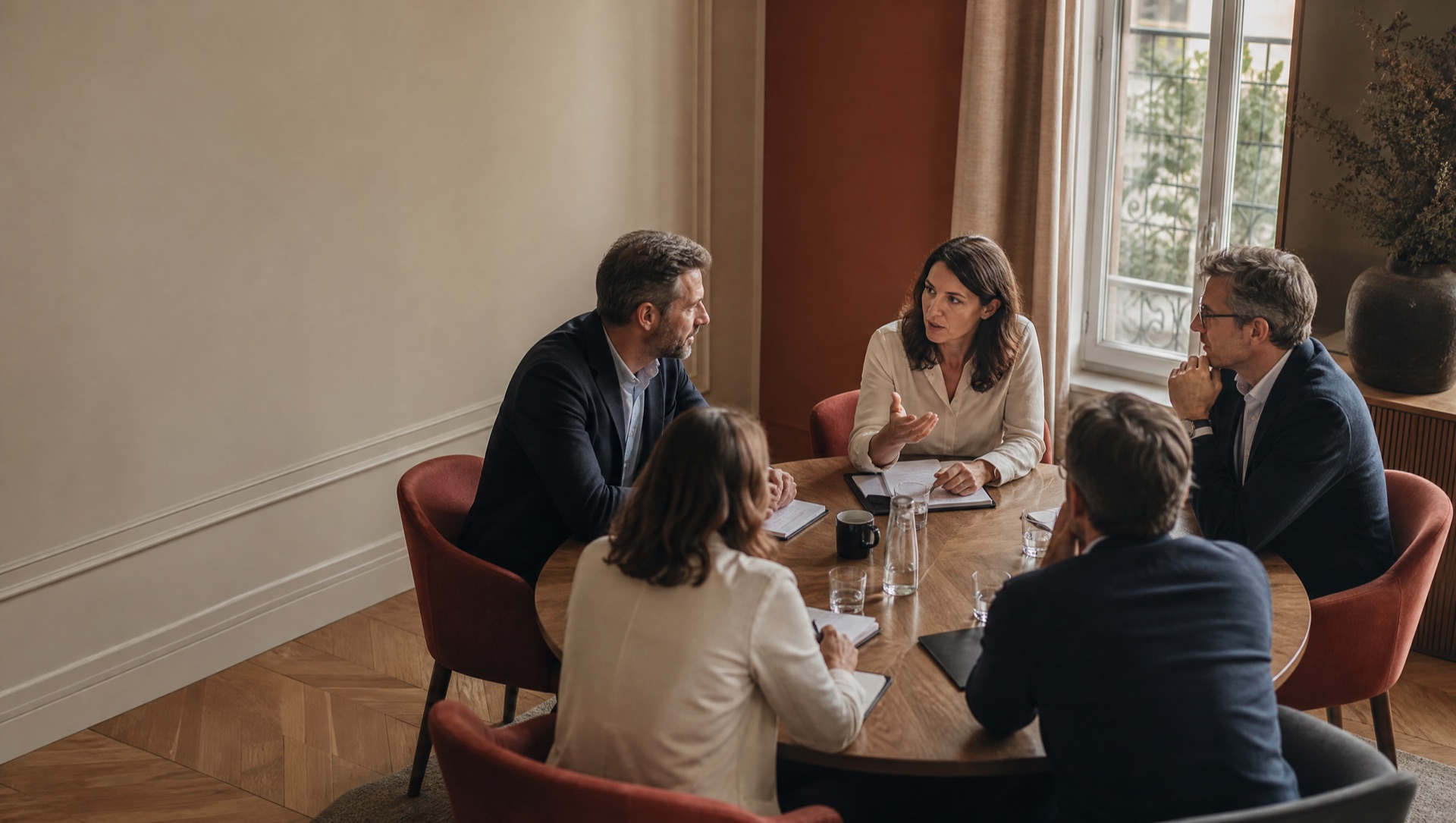 Cercle de dirigeants en échange autour d'une table, Hauts-de-France