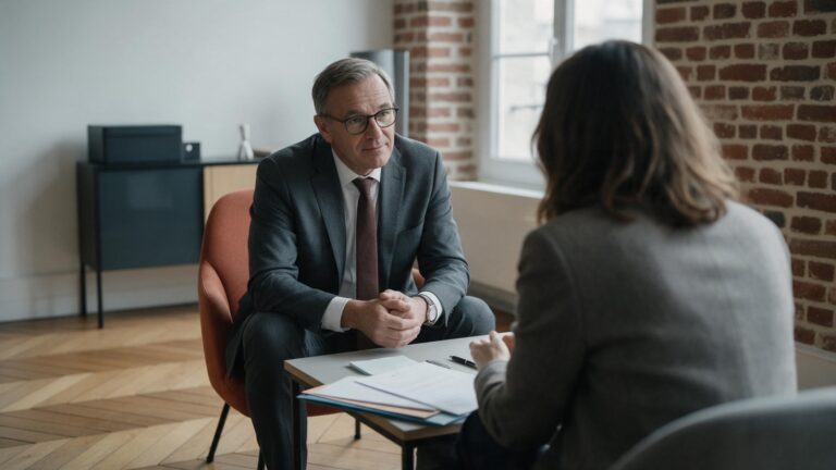Dirigeant en entretien stratégique, face à face autour d'une table de travail